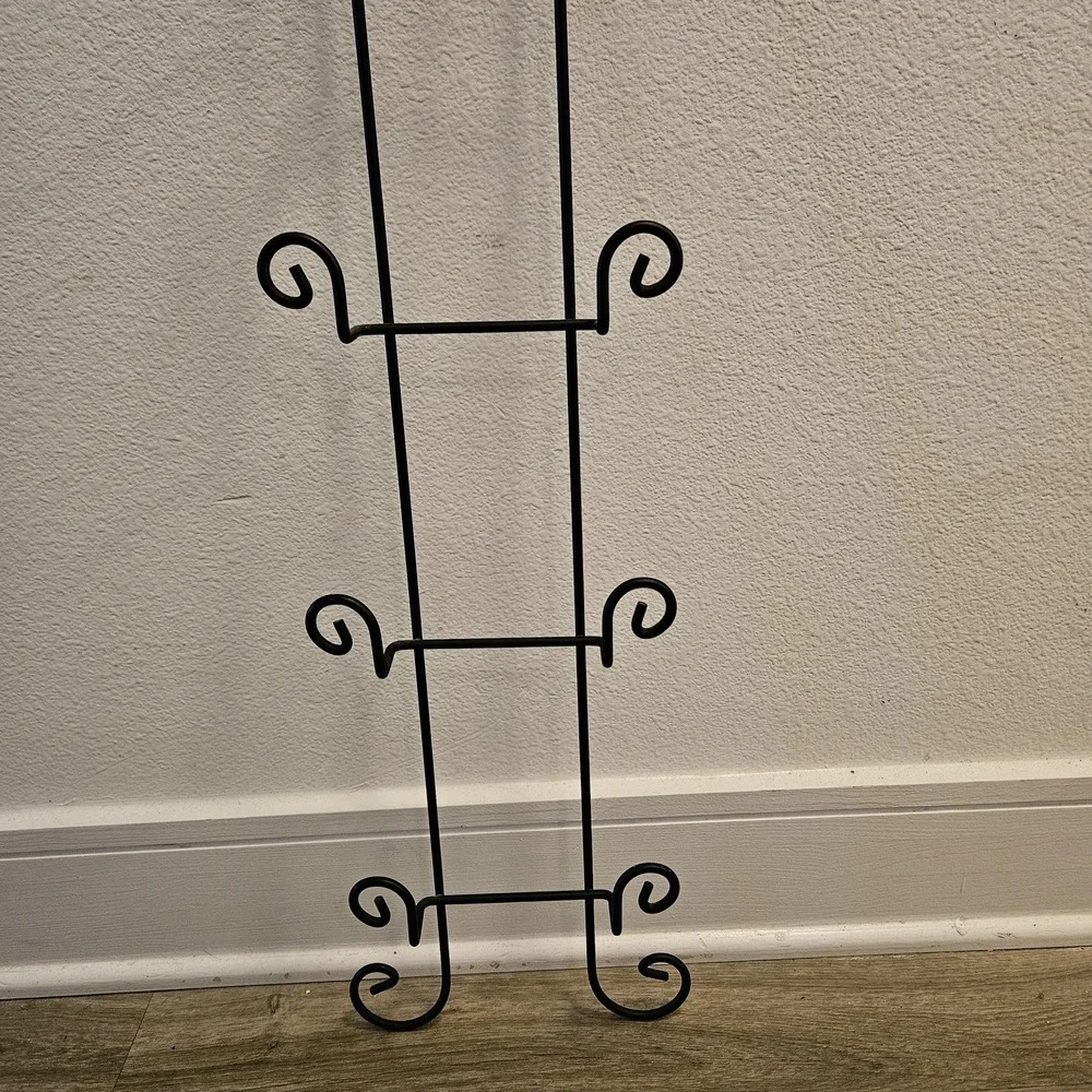 Vintage Black Metal Plate Rack: 4-Tier European Cottage Kitchen Decor